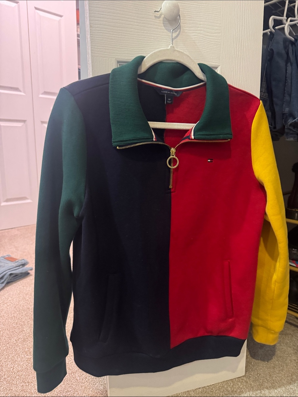 Tommy Hilfiger Women’s Colorblock Zip Pullover - Red/Green/Yellow/Black